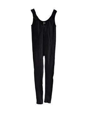 FCT Basics Women's Ribbed Sleeveless Unitard Jumpsuit, Black, Large, Zip Front